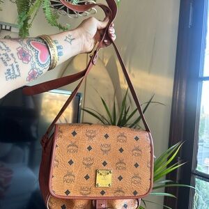 Authentic MCM visetos brown canvas shoulder bag